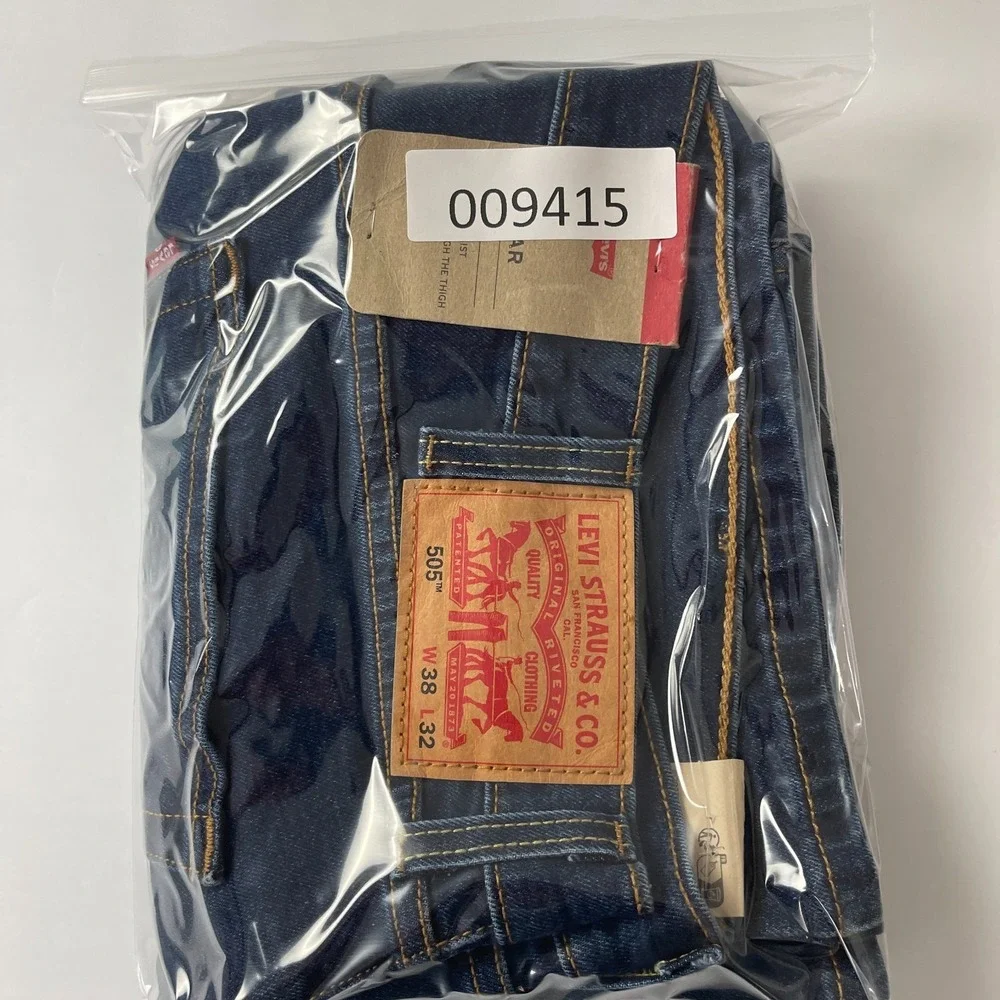 Levis Jeans Mens 38x32 Blue 505 Regular Straight Dark Wash Stretch Denim Cowboy